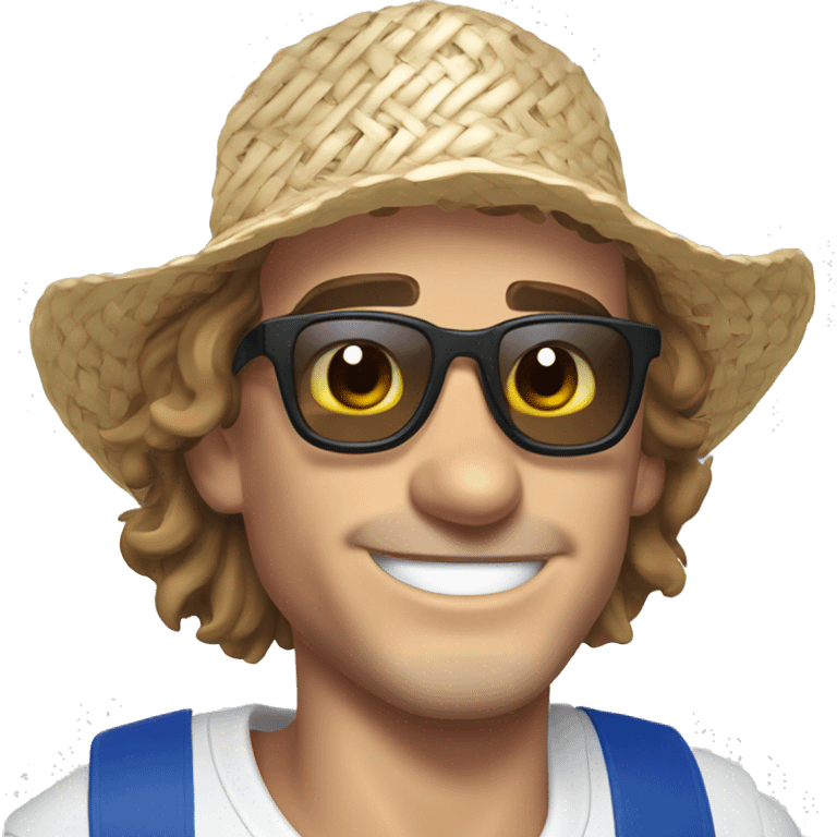 Antoine Griezmann face smiling wearing a white shirt, a straw hat and sunglasses  emoji