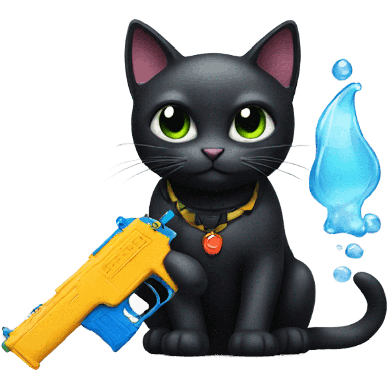 Black cat with a water gun emoji