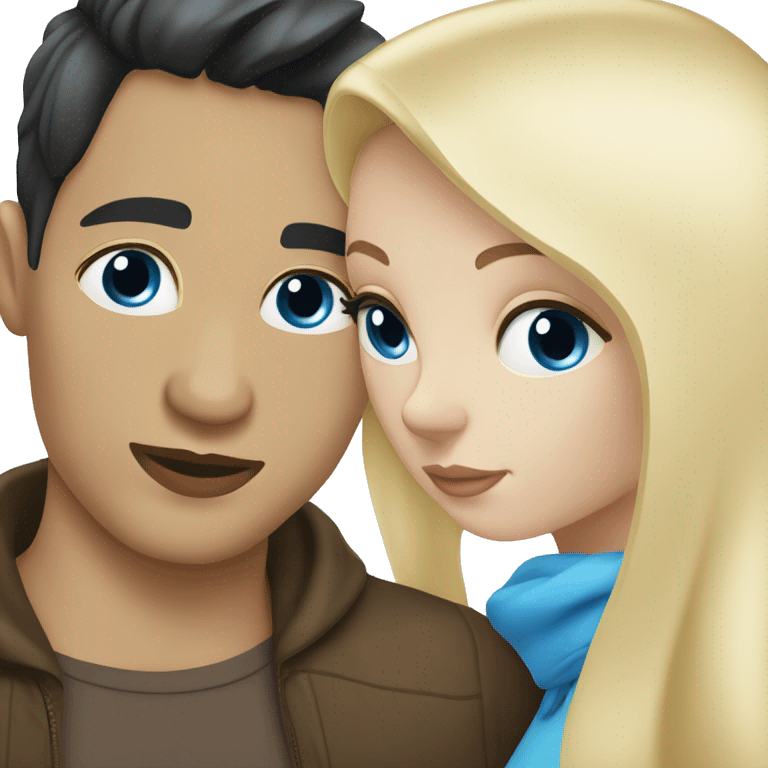 Blond woman with blue eyes kiss white man with black hair and blue eyes emoji