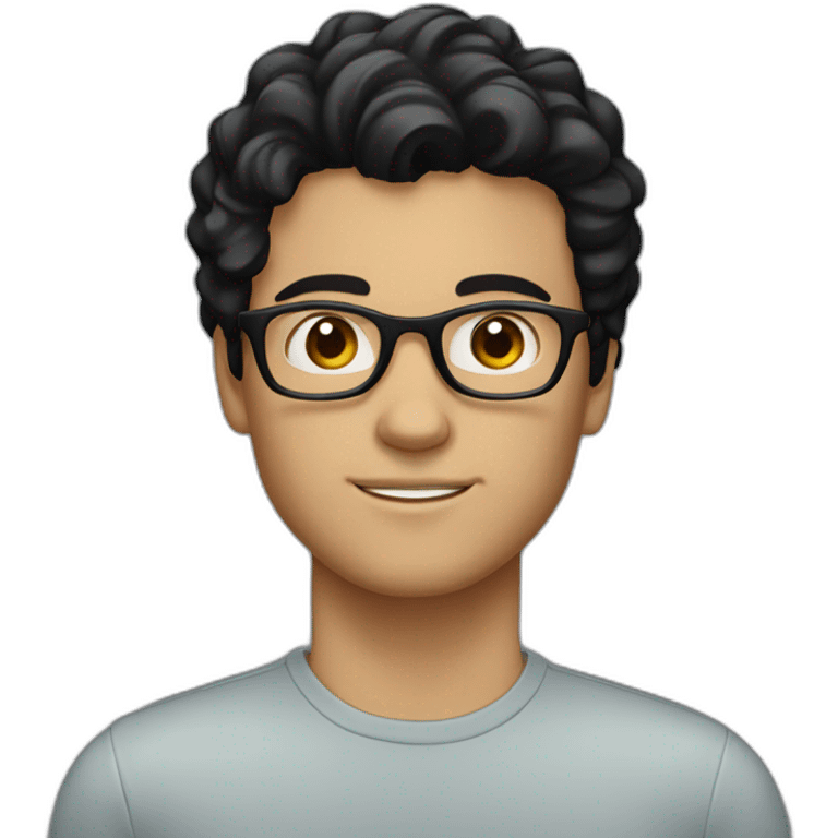 white young man with brown eyes and black hair and glasses emoji