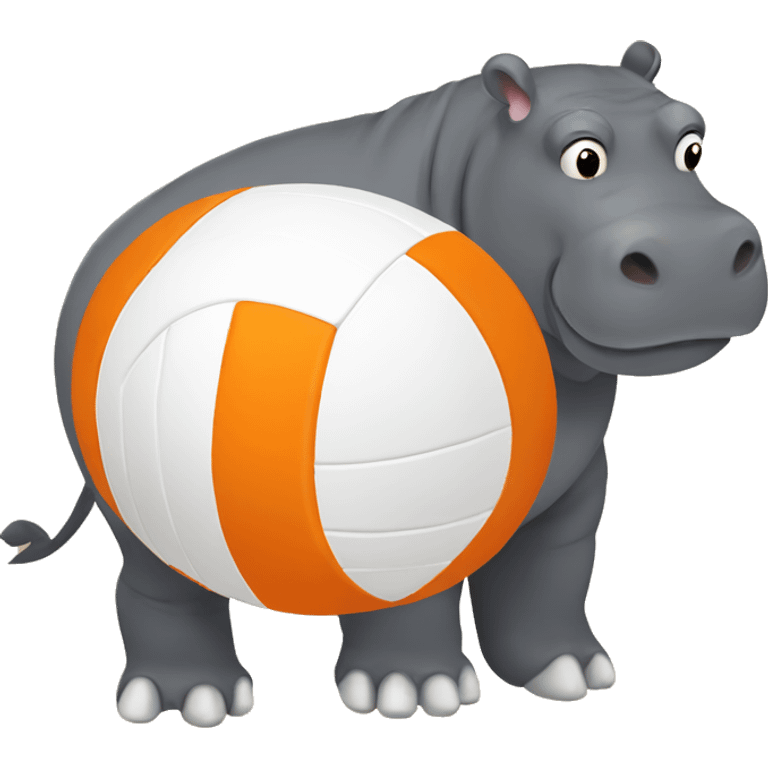 Hippo with orange and white volleyball  emoji