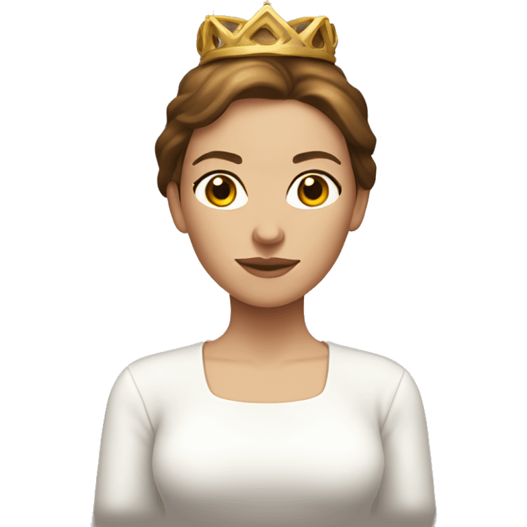 brown haired white women with white shirt with sleeves and spuce crown with white candles emoji