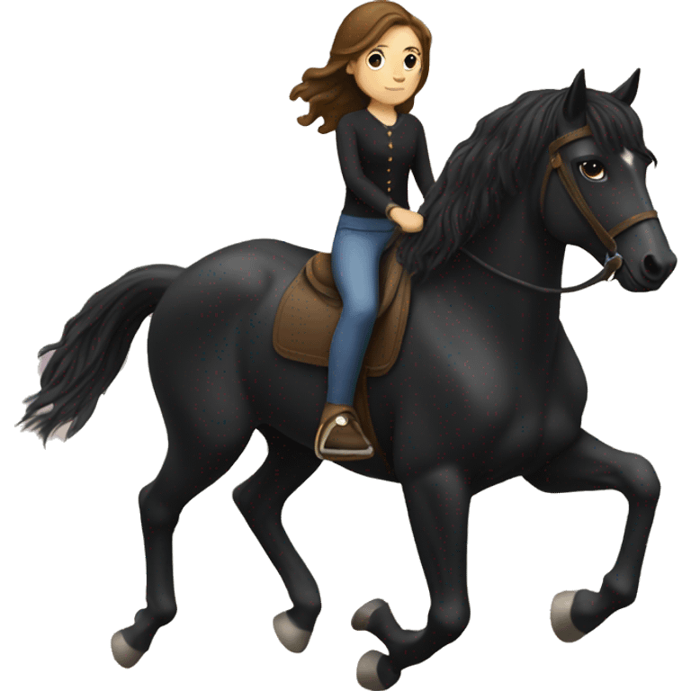 Girl with brown hair riding a black horse  emoji