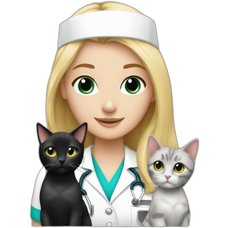 Nurse Blond white girl with 2 cats  one grey and one black emoji