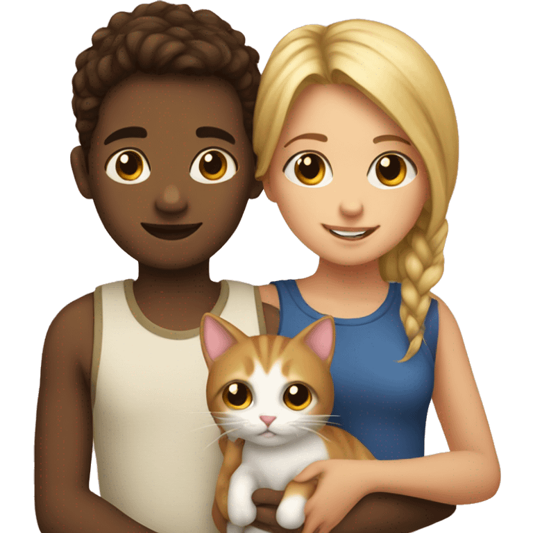 Girl with a boy holding a kitty emoji