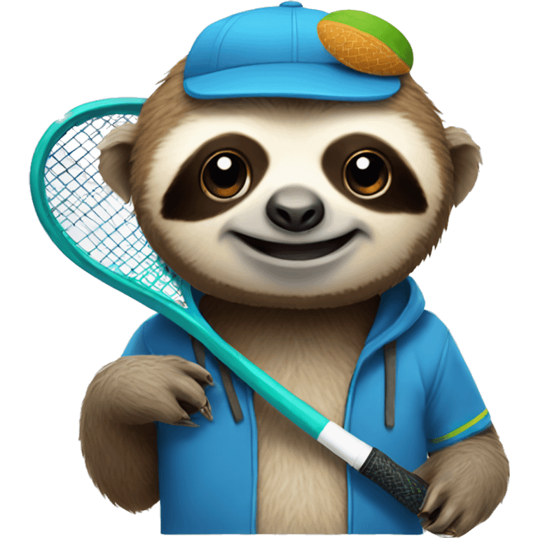 sloth in a cap with a tennis racket emoji