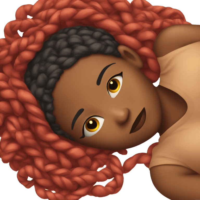 Black woman laying on floor sick, red braids emoji