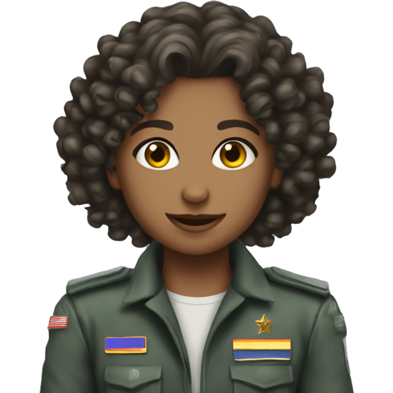 Young female pilot army curly hair wizard  emoji