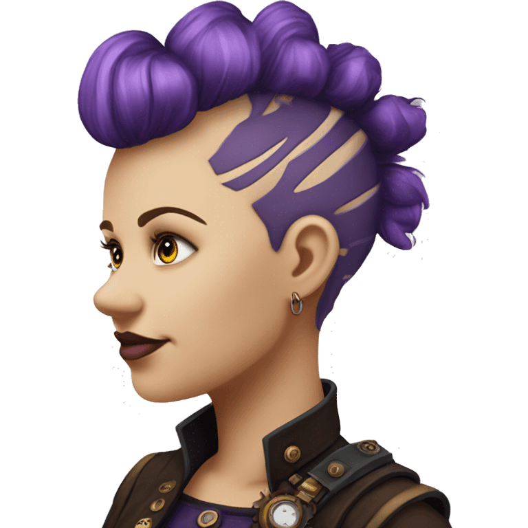 steampunk profile short mohawk purple wavy  on Caucasian girl with small nose round fat face emoji