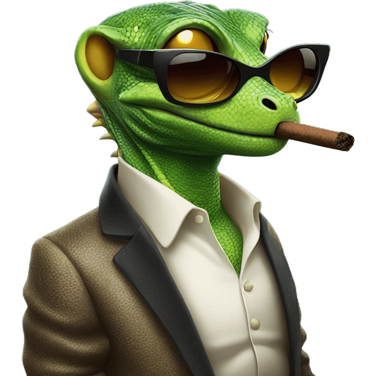 Lizard with sunglasses smoking cuban cigar emoji