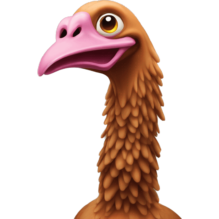 Stretchy turkey with a very long droopy curvy neck. The turkey is made out of rubber emoji