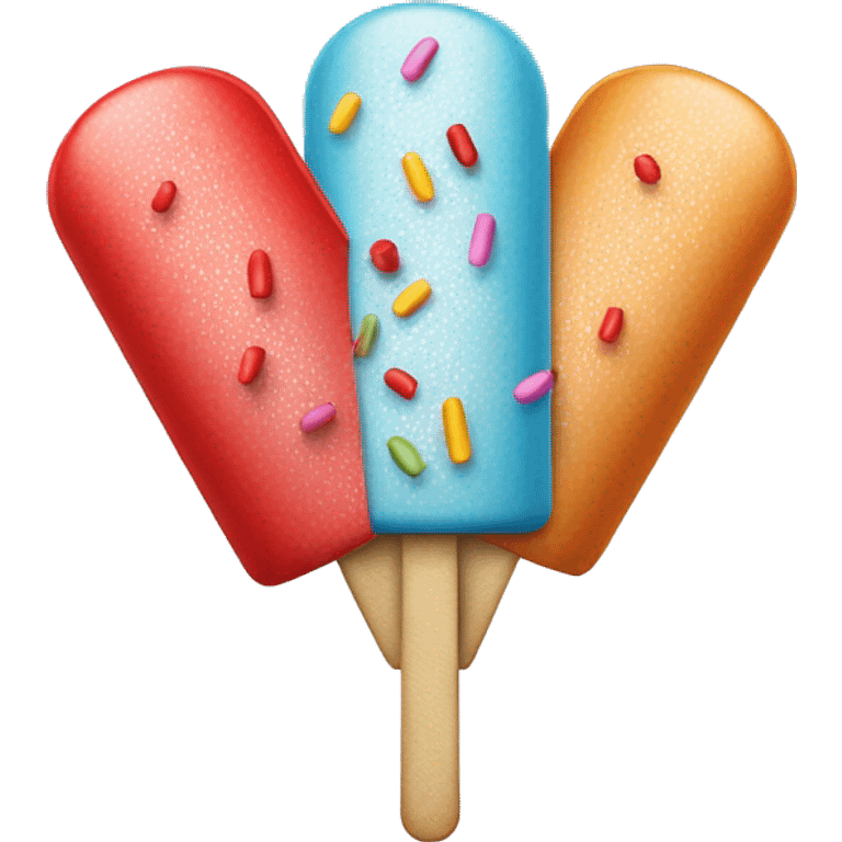 an ice lolly that's split into three sections, the top part is covered in sprinkles, the middle is white and the bottom near the stick is red emoji