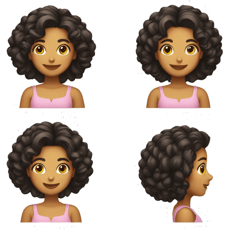 Menina, cabelo cacheado, morena, sorrindo, alegre emoji