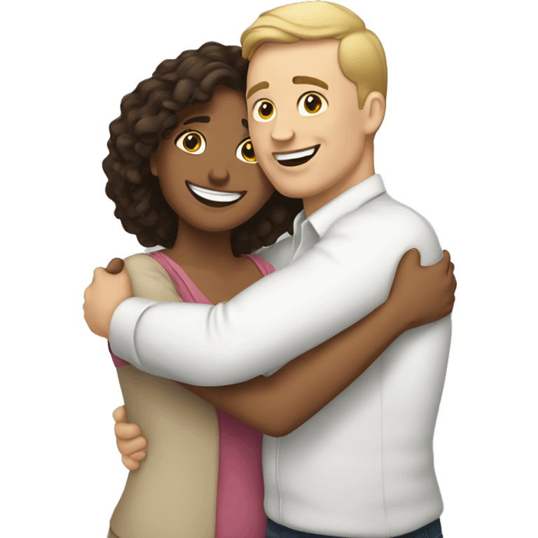 White man an hispanic woman hug each other emoji