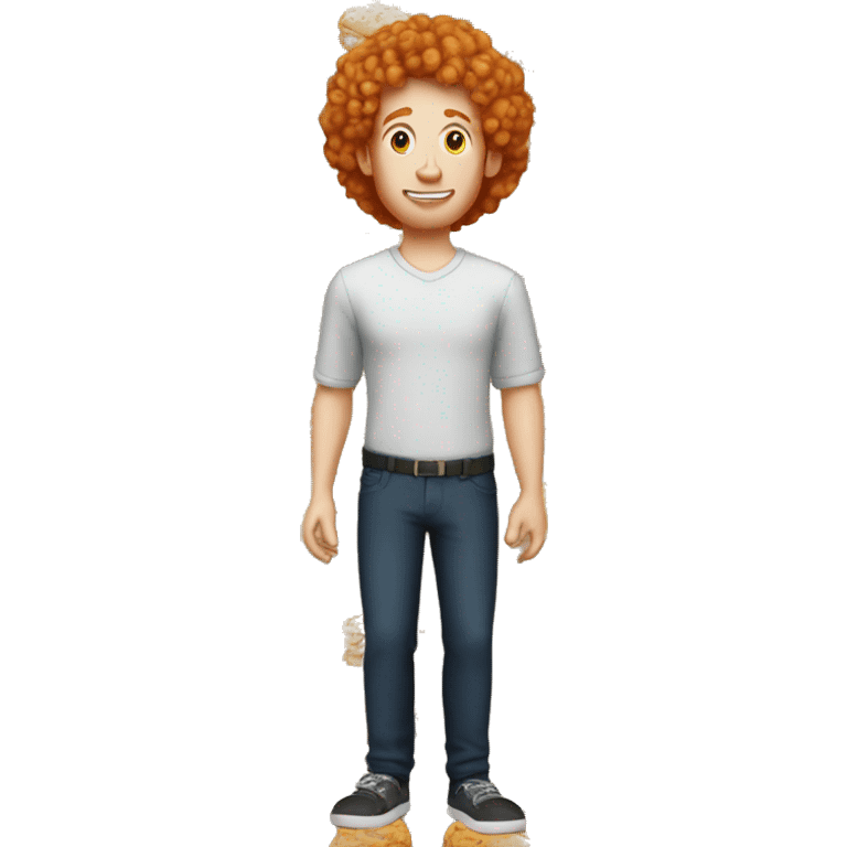  a tall ginger guy with curly hair with like a lot of food around him  emoji