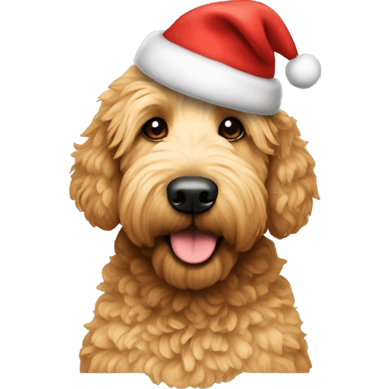 golden doodle wearing a christmas hat emoji