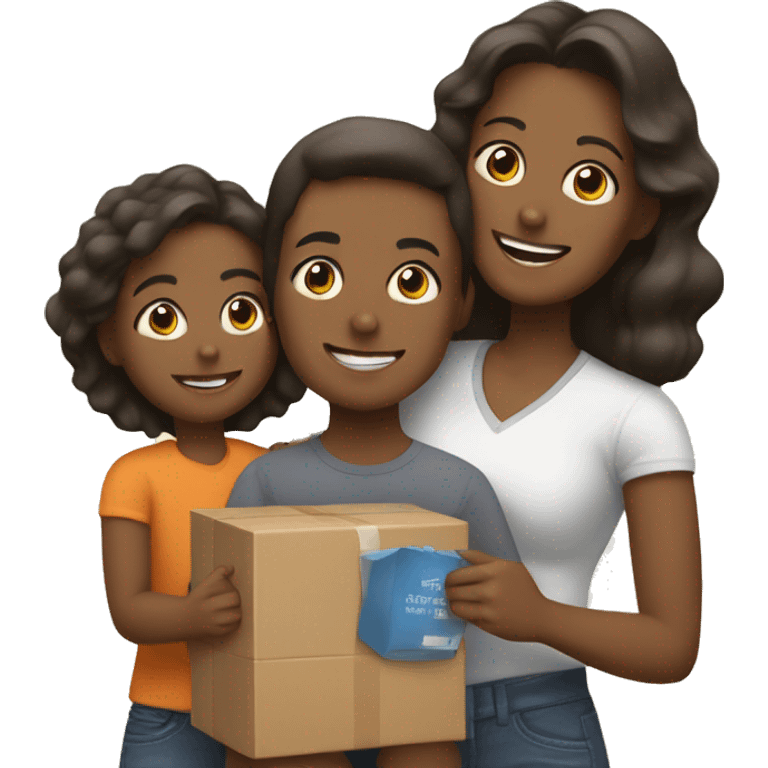 Mom with a package and kids emoji