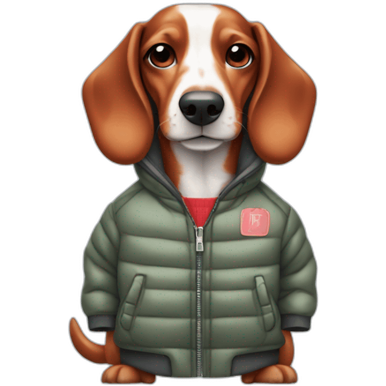 Red and white sausage dog in cool jacket emoji