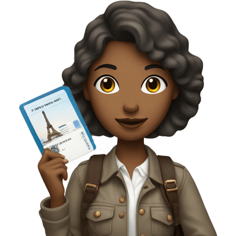 Young woman going to Paris with passport in hand emoji