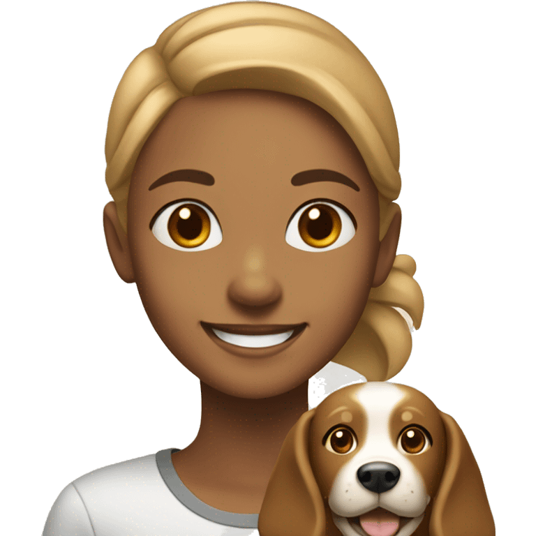 smiling girl with light brown dog emoji