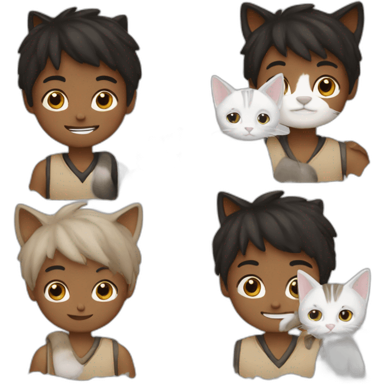 boy with 2 cat one is black & white and other one is brown and white emoji