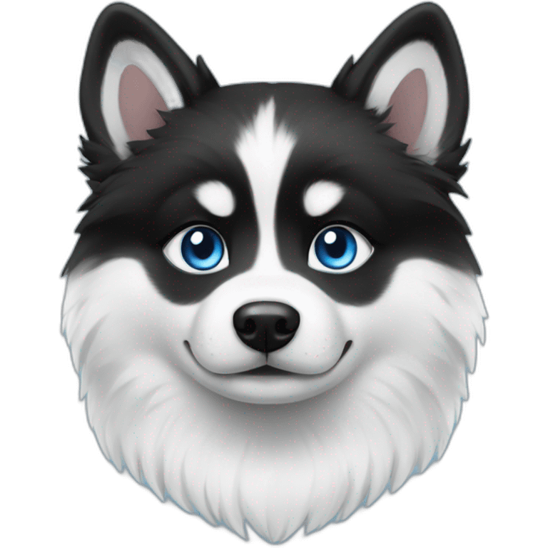 Pomsky black & white blue eyes emoji