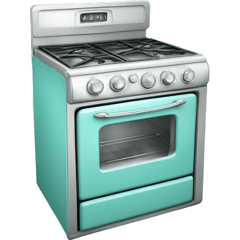 Realistic silver and pastel tiffany blue retro vintage oven stove with white shiny sparkly glitter and diamonds on it. emoji