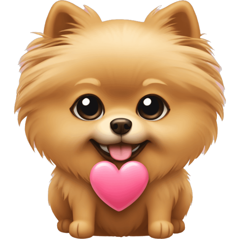 Beige pomeranian holding a heart emoji