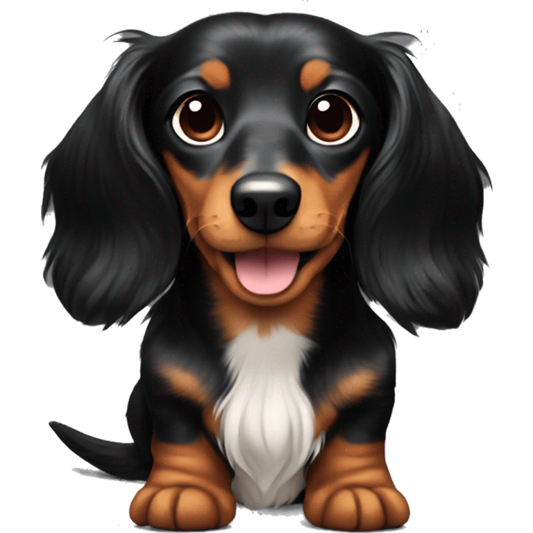 mini long haired dachshund with black fur and light brown ears emoji