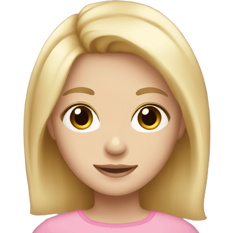 girl with blonde hair, pale skin, brown eyes and wearing pink  emoji