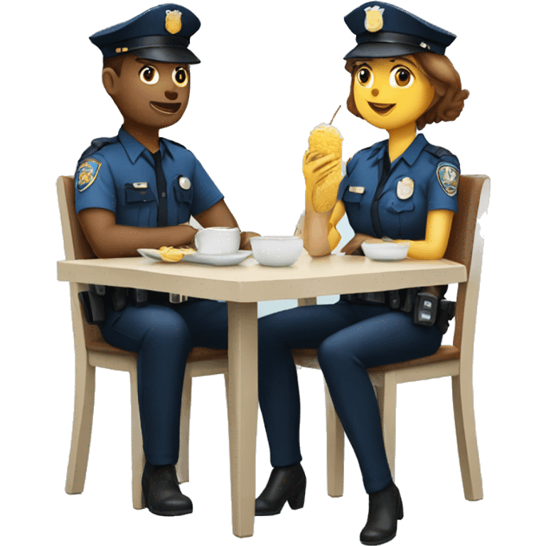 police man and woman sitting at a table, eating lunch emoji