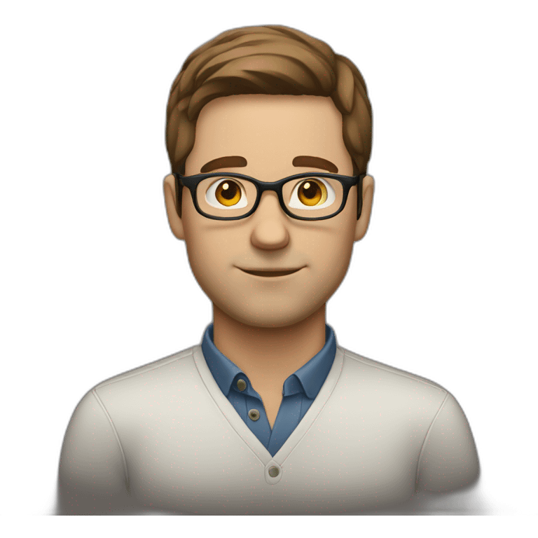  white man with straight brown hair wearing glasses and thinking emoji