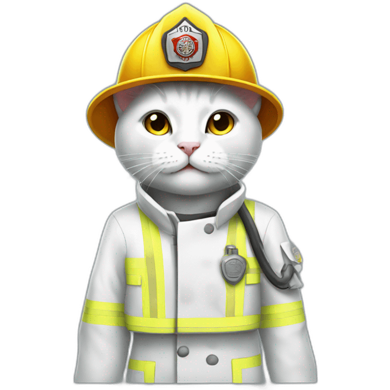 White cats fullbody wear firefighter uniforms emoji