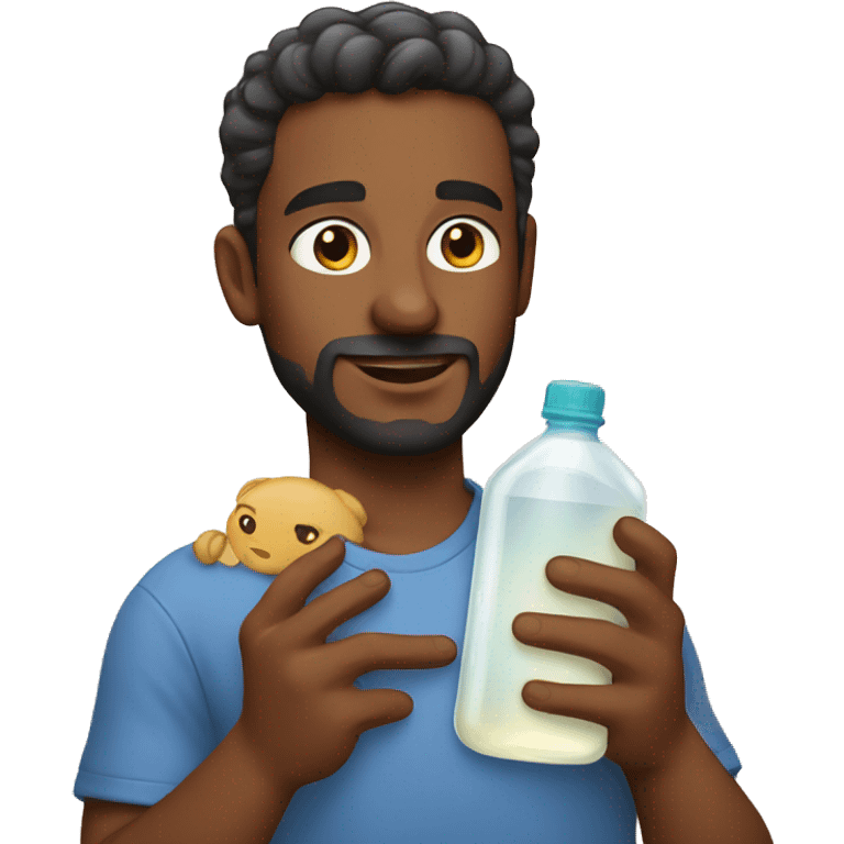 a man holding baby oil emoji