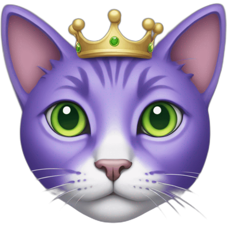 purple cat with big green eyes in a crown  emoji