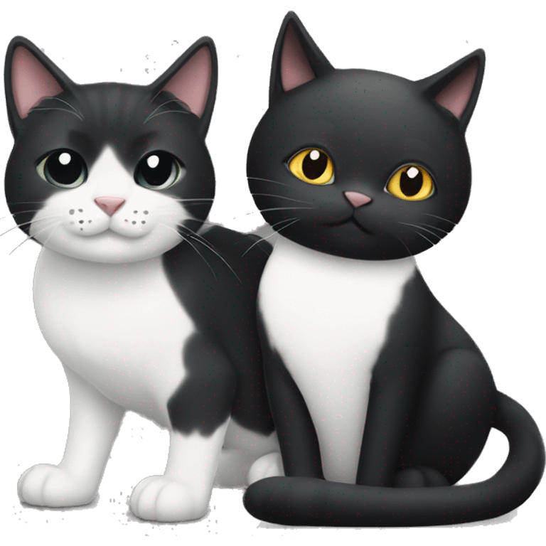 A large black cat sitting next to a slightly smaller black and white cat emoji