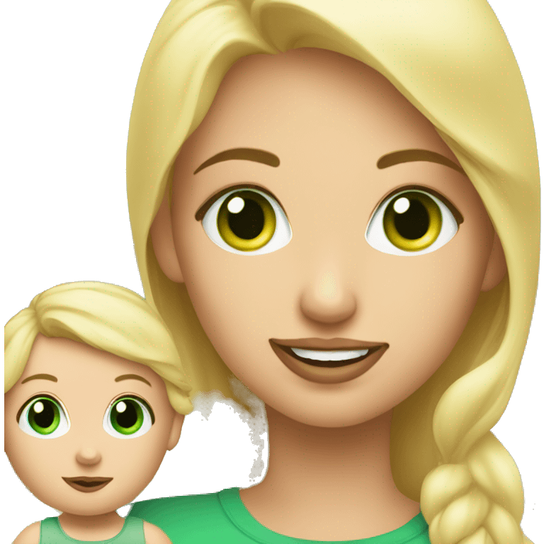 Blonde girl with green eyes taking her baby for a walk outside emoji