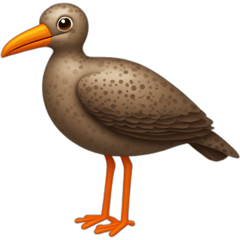 brown speckled sea bird with long orange beak and long legs emoji