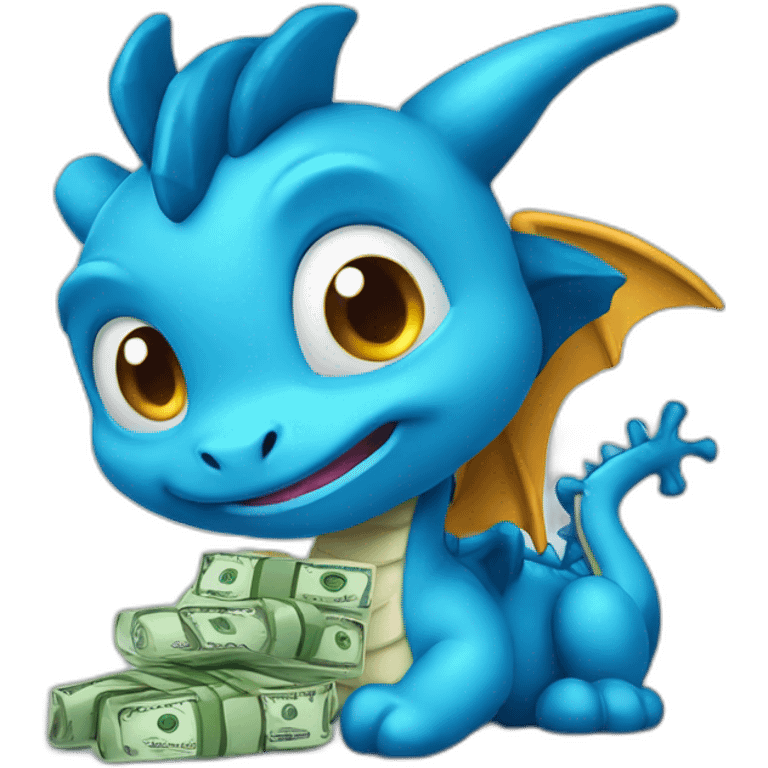 cute blue dragon with cash emoji