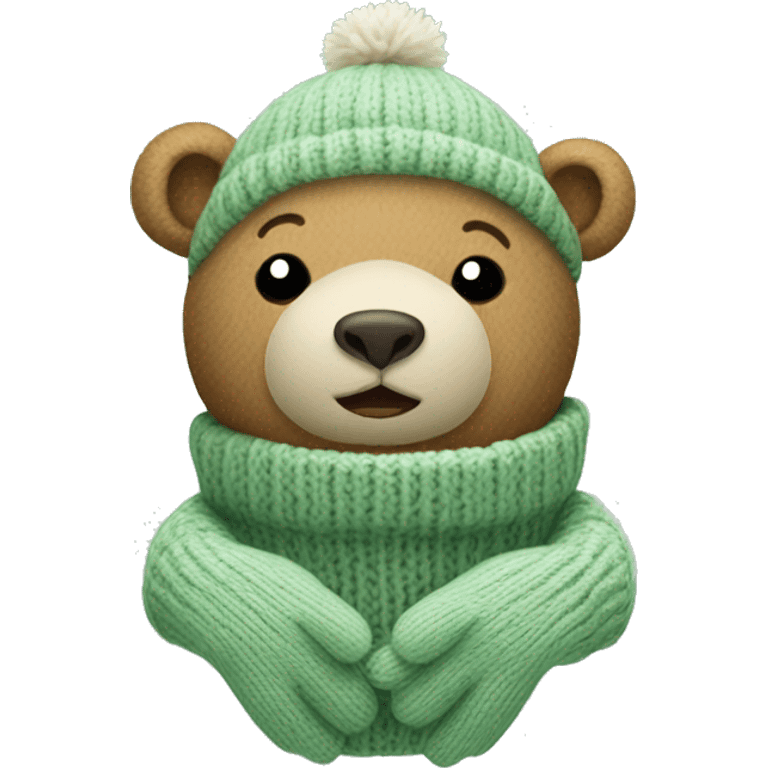 Cute Bear in knitted Sage green mittens emoji