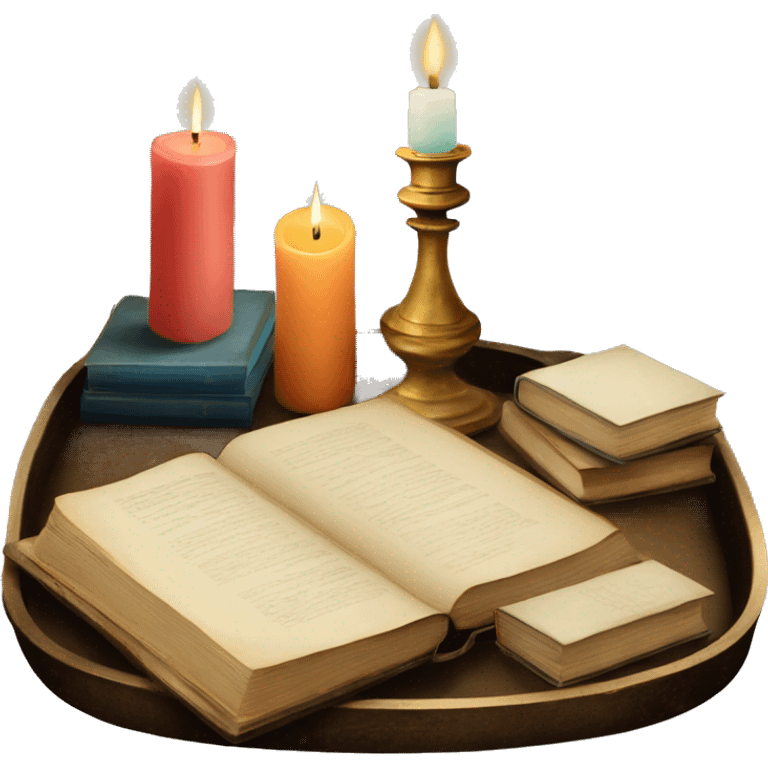 vintage tray with books and candle emoji