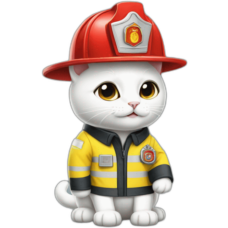 White cats fullbody wear firefighter uniforms emoji