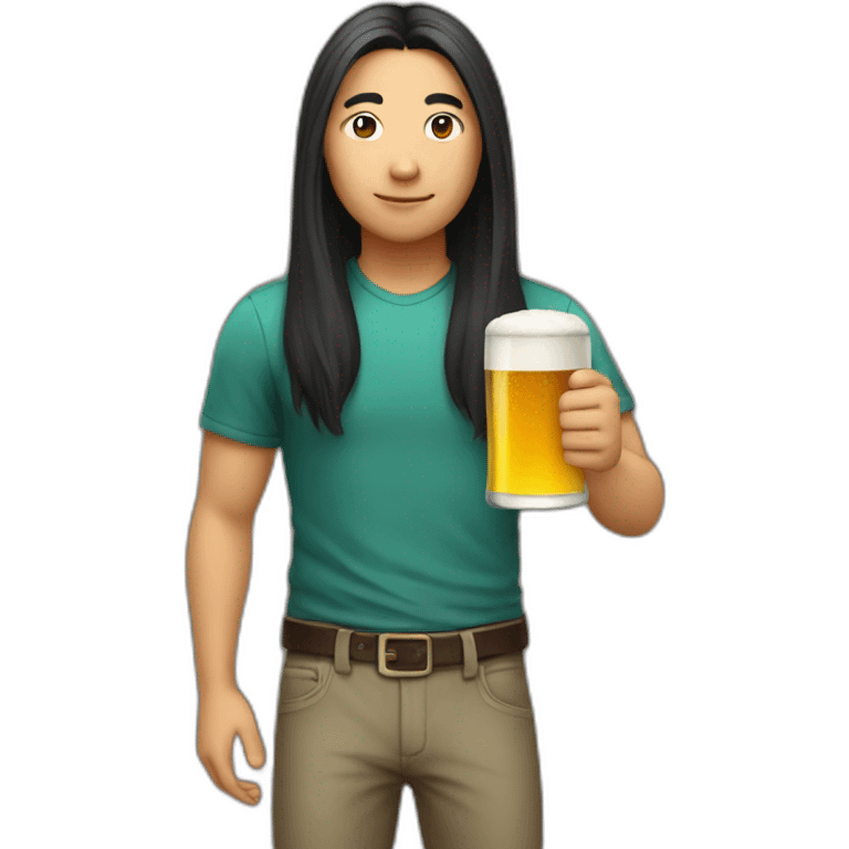 asian with long hair with beer emoji