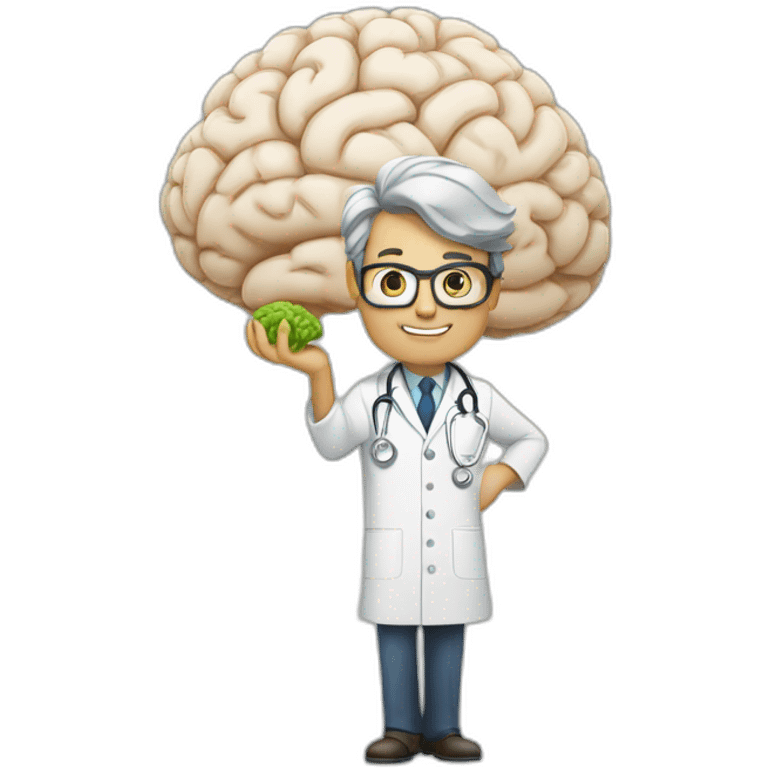 a doctor holding up a big brain emoji