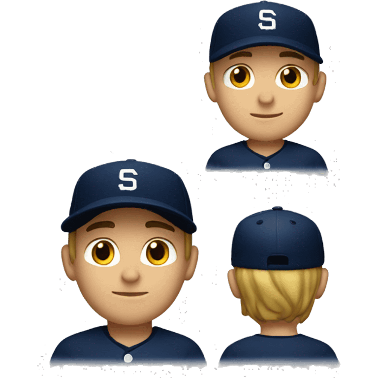 Caucasian baseball player with navy jersey and hat with S initial emoji