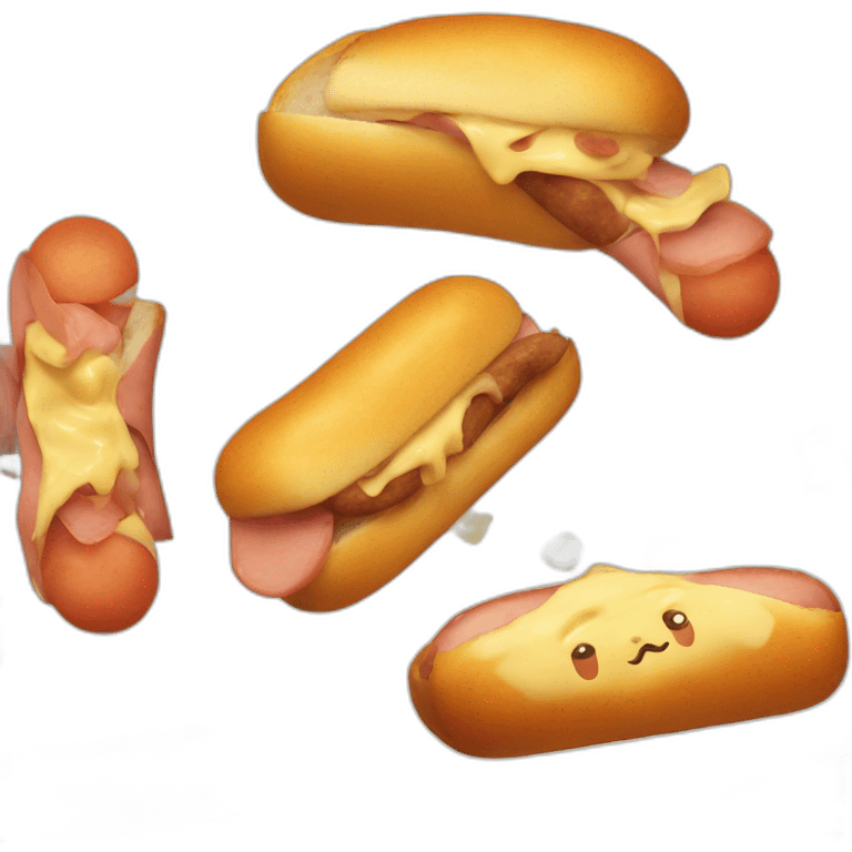 corgi as sausage inside bread with mustard pokemon emoji