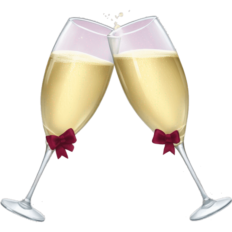 Two glasses of champagne cheering with burgundy bows emoji