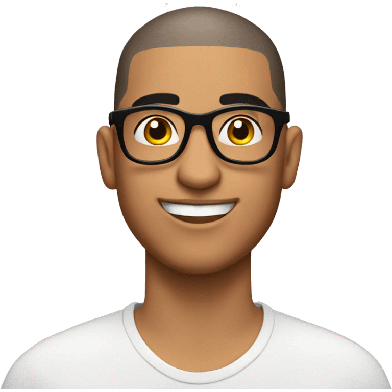 Hispanic guy with buzz cut & glasses with tattoo emoji