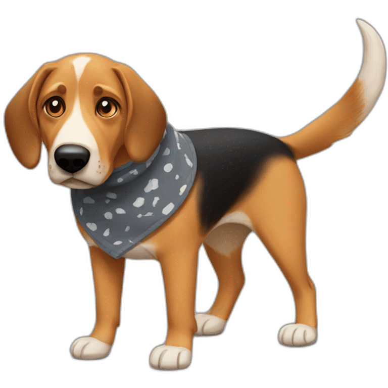 coonhound and German shepherd mix dog wearing bandana and walking emoji