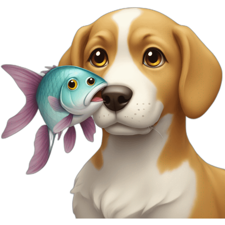 Dog love cat give fish emoji